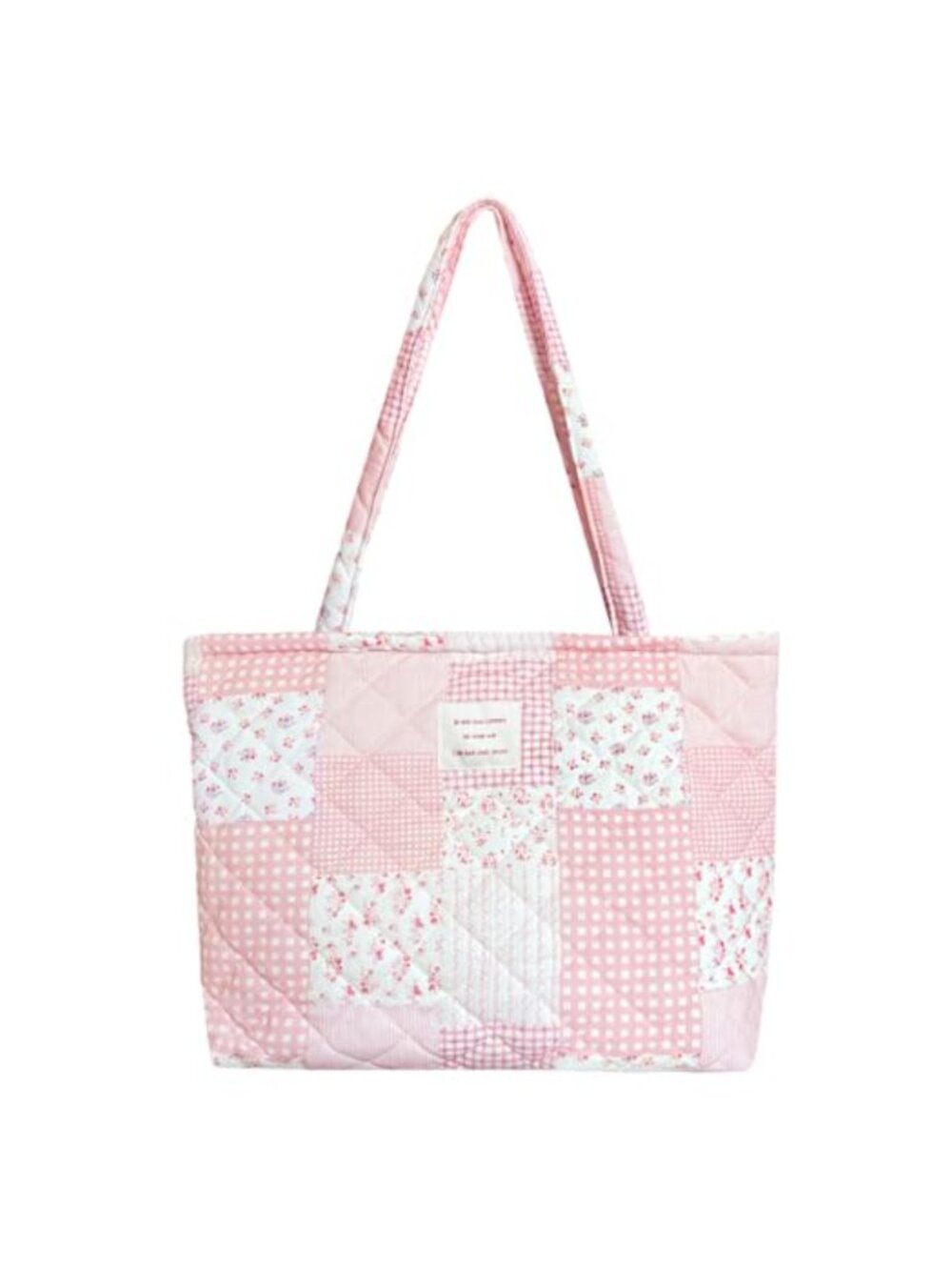 Floral Quilted Tote Bag Women Shoulder Bag with Zipper Small Travel Purse